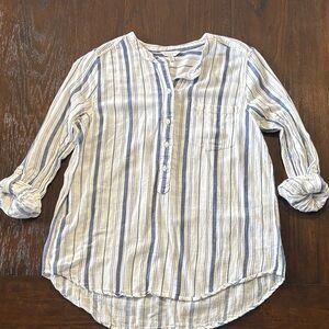 Lucky Brand Blue and White Striped Henley Shirt